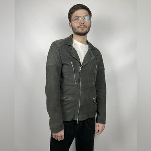 All Saints Kenji Biker grey sheep Nubuck Leather Jacket